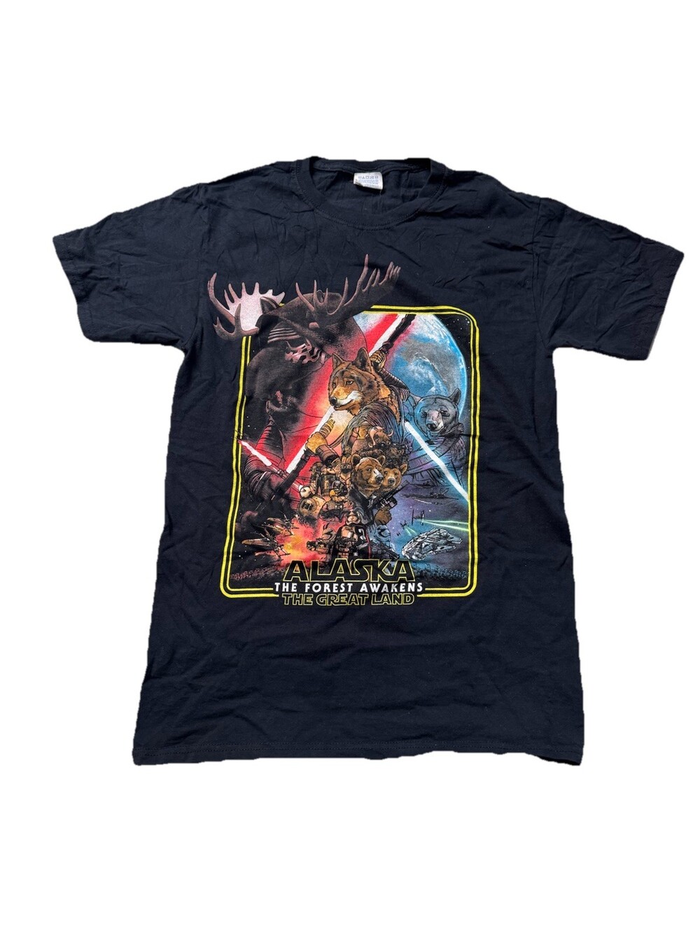 Vintage Star Wars Parody T-Shirt  Black Alaska May The Forest Be With You Small